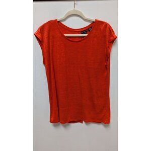 Tahari Red Orange Button-Down Back Linen T-Shirt